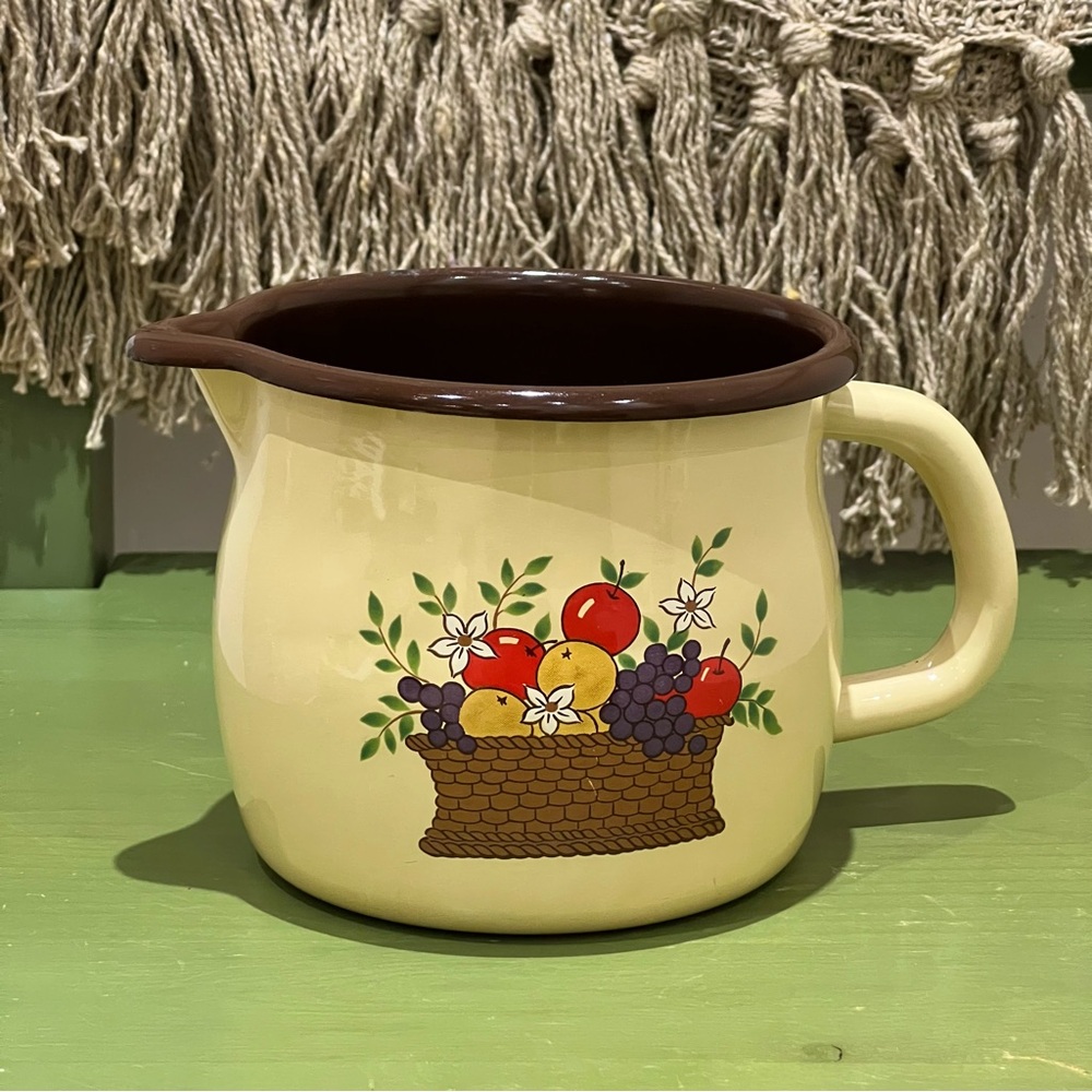 Vintage 1986 FTD Enamelware Pitcher Fruit Basket Motif